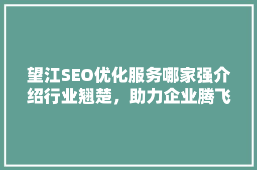 望江SEO优化服务哪家强介绍行业翘楚，助力企业腾飞