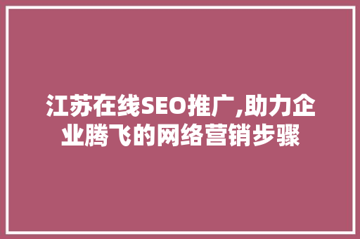 江苏在线SEO推广,助力企业腾飞的网络营销步骤