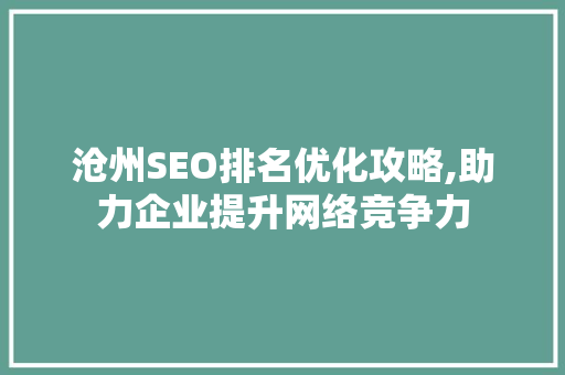 沧州SEO排名优化攻略,助力企业提升网络竞争力