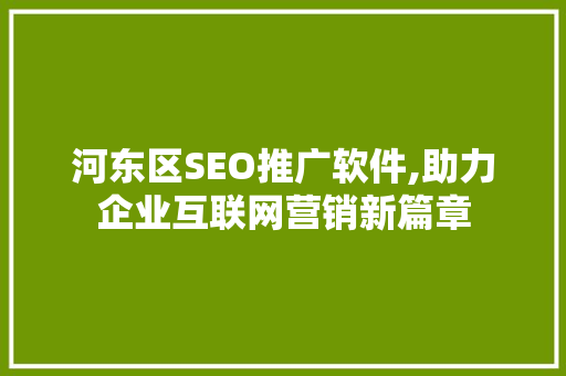 河东区SEO推广软件,助力企业互联网营销新篇章