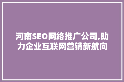 河南SEO网络推广公司,助力企业互联网营销新航向