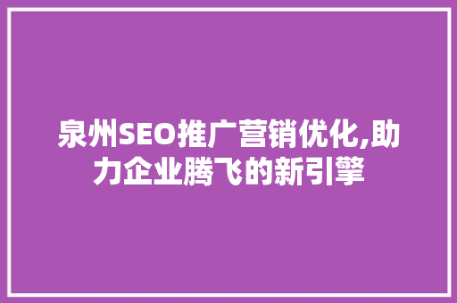 泉州SEO推广营销优化,助力企业腾飞的新引擎