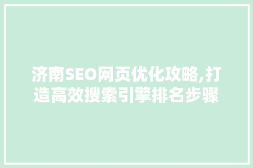济南SEO网页优化攻略,打造高效搜索引擎排名步骤