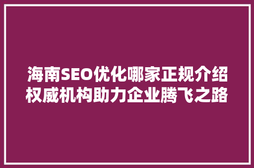 海南SEO优化哪家正规介绍权威机构助力企业腾飞之路