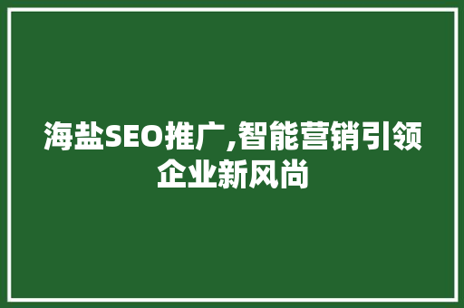 海盐SEO推广,智能营销引领企业新风尚