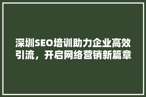 深圳SEO培训助力企业高效引流，开启网络营销新篇章