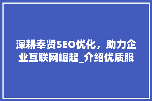 深耕奉贤SEO优化，助力企业互联网崛起_介绍优质服务商