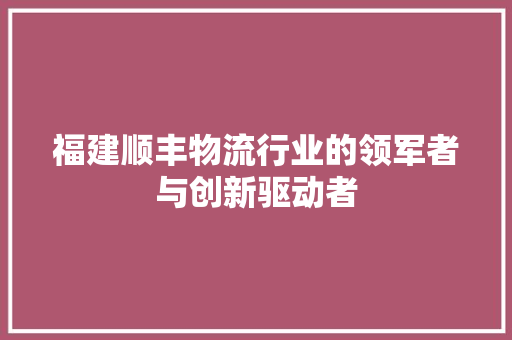 福建顺丰物流行业的领军者与创新驱动者