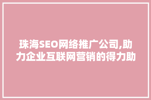 珠海SEO网络推广公司,助力企业互联网营销的得力助手