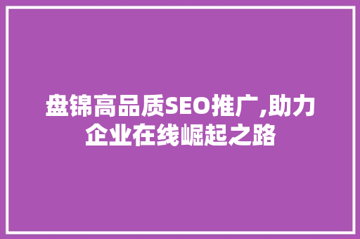 盘锦高品质SEO推广,助力企业在线崛起之路