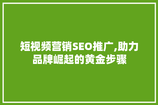 短视频营销SEO推广,助力品牌崛起的黄金步骤