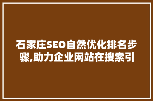 石家庄SEO自然优化排名步骤,助力企业网站在搜索引擎中脱颖而出