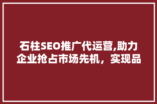 石柱SEO推广代运营,助力企业抢占市场先机，实现品牌价值最大化