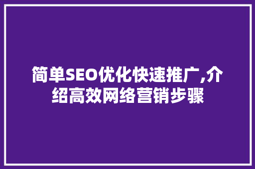 简单SEO优化快速推广,介绍高效网络营销步骤