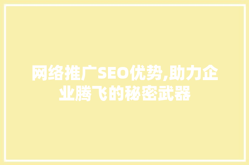 网络推广SEO优势,助力企业腾飞的秘密武器