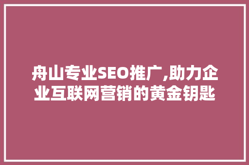 舟山专业SEO推广,助力企业互联网营销的黄金钥匙