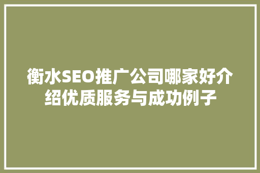 衡水SEO推广公司哪家好介绍优质服务与成功例子