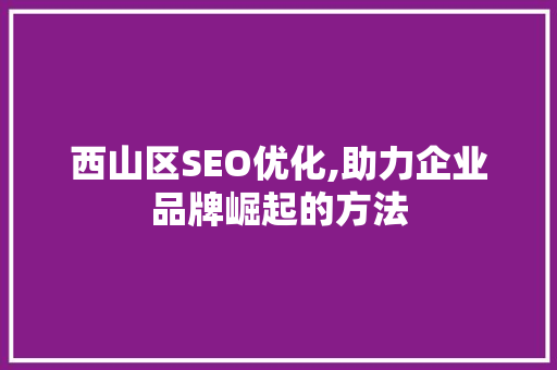 西山区SEO优化,助力企业品牌崛起的方法