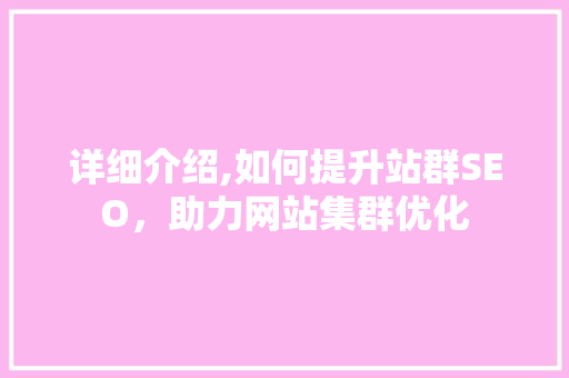 详细介绍,如何提升站群SEO，助力网站集群优化