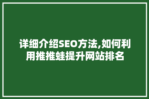 详细介绍SEO方法,如何利用推推蛙提升网站排名
