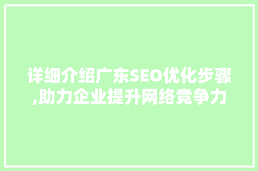 详细介绍广东SEO优化步骤,助力企业提升网络竞争力