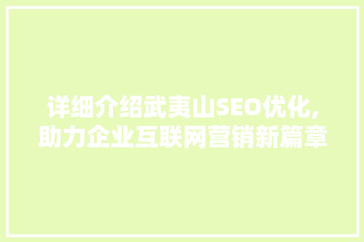 详细介绍武夷山SEO优化,助力企业互联网营销新篇章