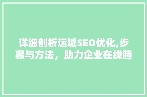 详细剖析运城SEO优化,步骤与方法，助力企业在线腾飞