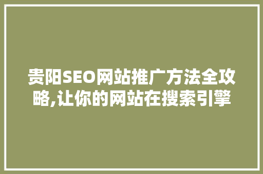 贵阳SEO网站推广方法全攻略,让你的网站在搜索引擎中脱颖而出