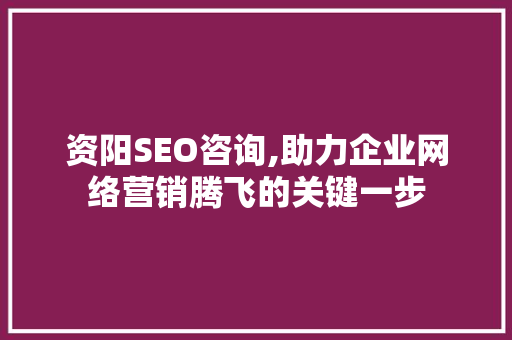资阳SEO咨询,助力企业网络营销腾飞的关键一步