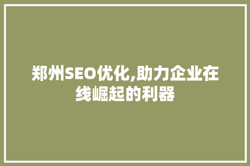 郑州SEO优化,助力企业在线崛起的利器