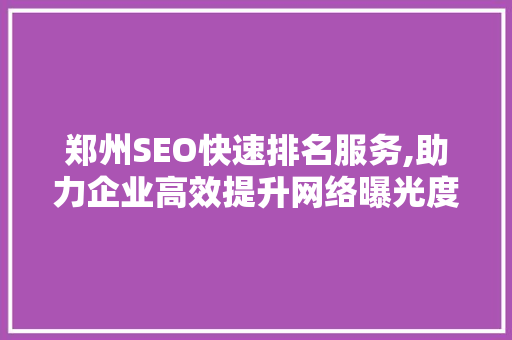 郑州SEO快速排名服务,助力企业高效提升网络曝光度