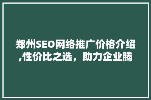 郑州SEO网络推广价格介绍,性价比之选，助力企业腾飞