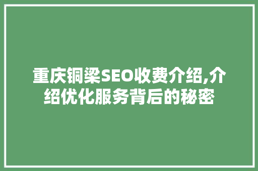 重庆铜梁SEO收费介绍,介绍优化服务背后的秘密