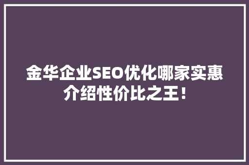 金华企业SEO优化哪家实惠介绍性价比之王！