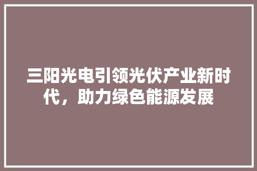三阳光电引领光伏产业新时代，助力绿色能源发展