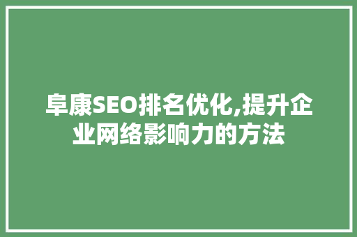 阜康SEO排名优化,提升企业网络影响力的方法