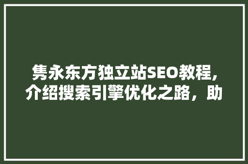 隽永东方独立站SEO教程,介绍搜索引擎优化之路，助您打造高效外贸网站