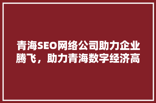 青海SEO网络公司助力企业腾飞，助力青海数字经济高质量发展