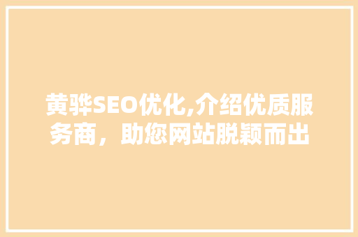 黄骅SEO优化,介绍优质服务商，助您网站脱颖而出