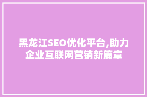 黑龙江SEO优化平台,助力企业互联网营销新篇章