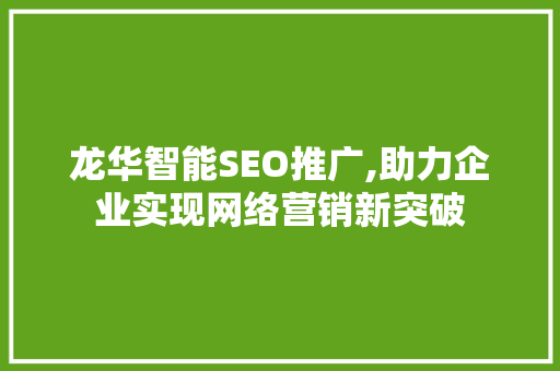 龙华智能SEO推广,助力企业实现网络营销新突破