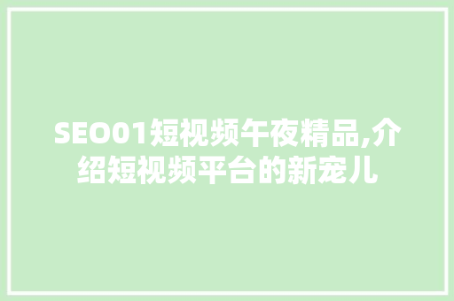 SEO01短视频午夜精品,介绍短视频平台的新宠儿