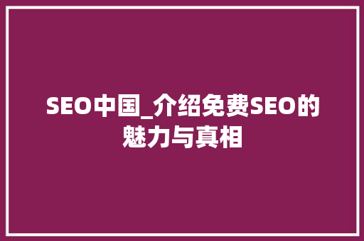 SEO中国_介绍免费SEO的魅力与真相