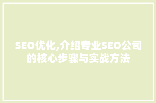 SEO优化,介绍专业SEO公司的核心步骤与实战方法