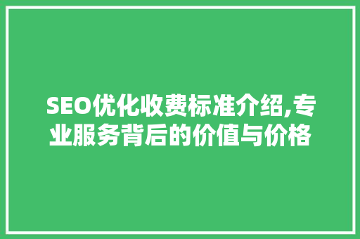 SEO优化收费标准介绍,专业服务背后的价值与价格