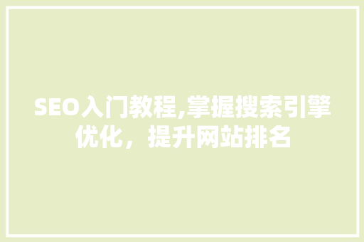 SEO入门教程,掌握搜索引擎优化，提升网站排名