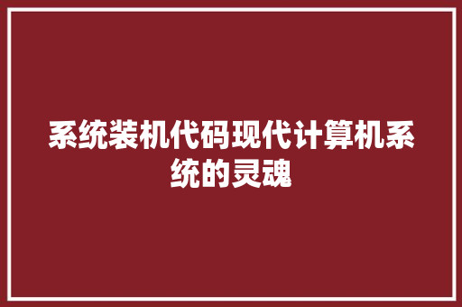 系统装机代码现代计算机系统的灵魂