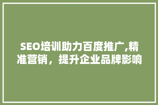 SEO培训助力百度推广,精准营销，提升企业品牌影响力