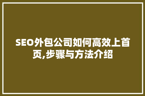 SEO外包公司如何高效上首页,步骤与方法介绍