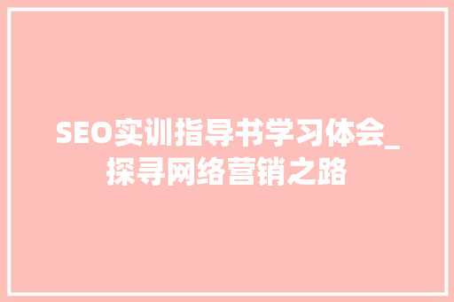 SEO实训指导书学习体会_探寻网络营销之路